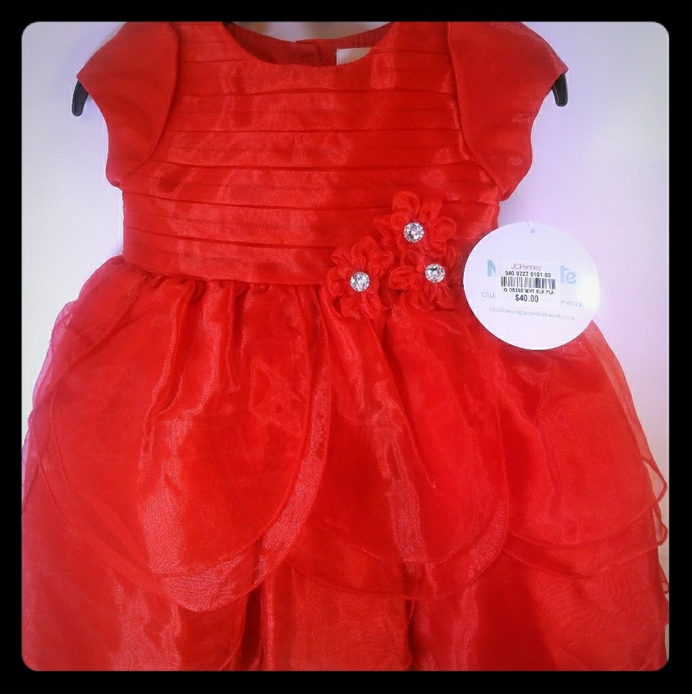 Nannette baby Girl Size 12 Months Red Flower Dress
